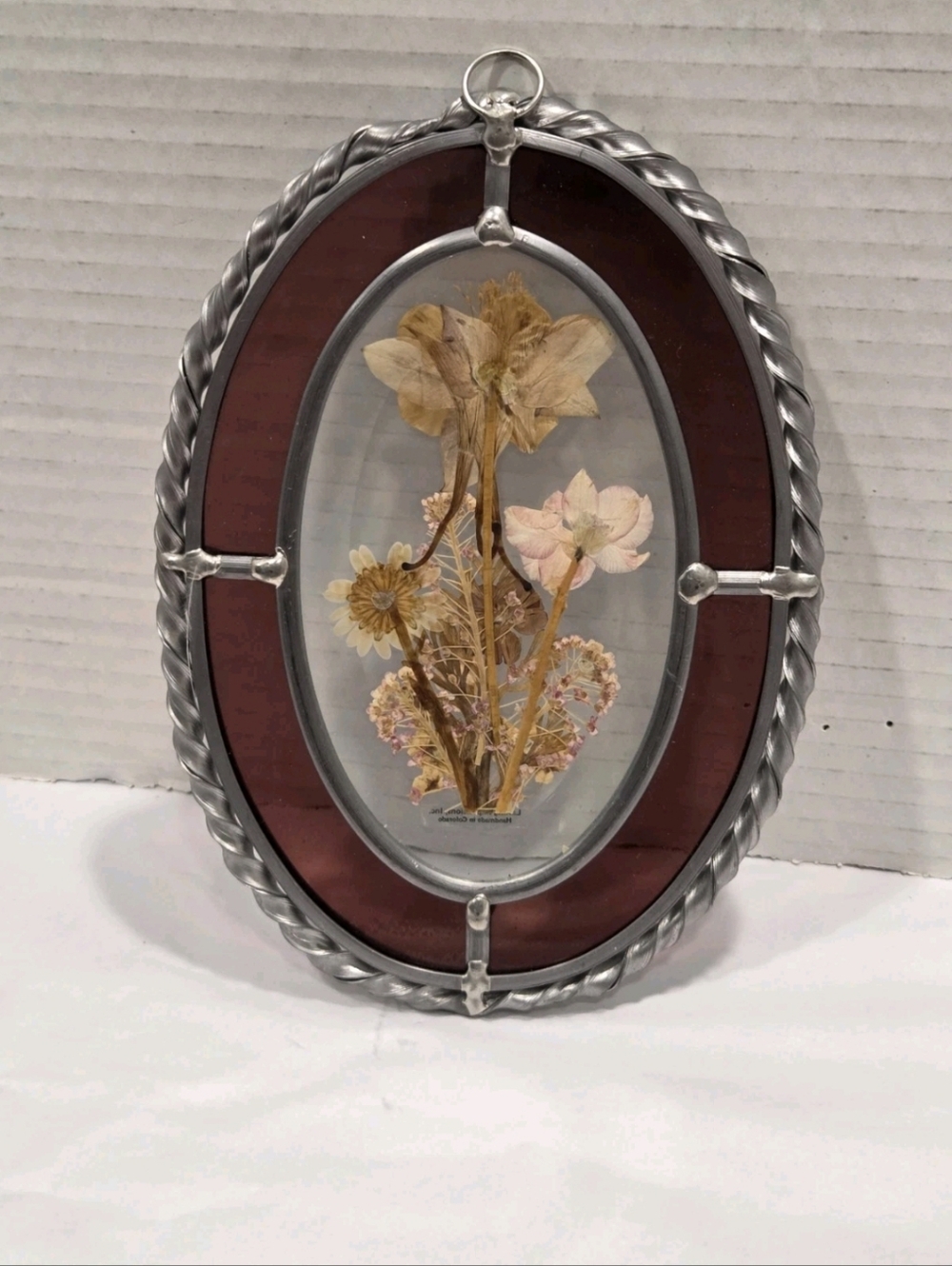 Vintage Lasting Impressions Stained Glass Pressed Flowers Window Decor